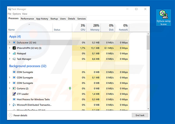 Dyfuca trojan process in Windows Task Manager