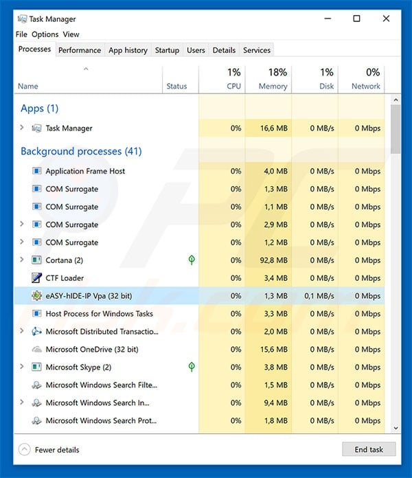 FormBook trojan in Task Manager