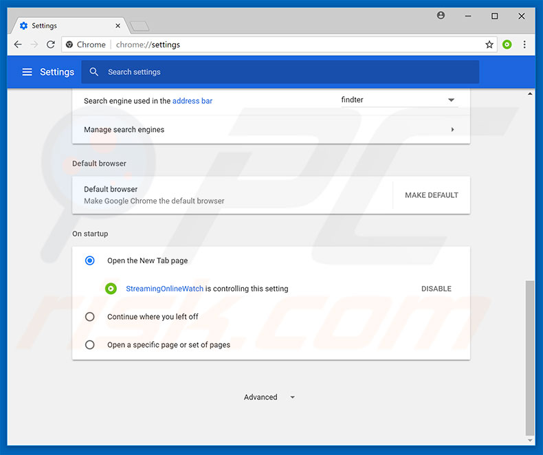 Removing findter.com from Google Chrome homepage