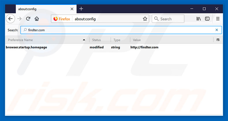 Removing findter.com from Mozilla Firefox default search engine