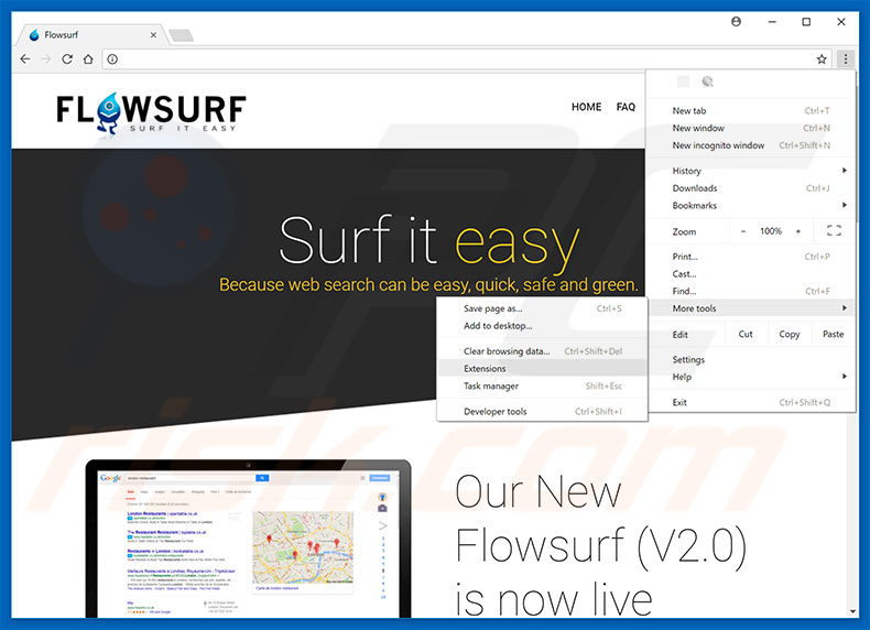 Removing Flowsurf  ads from Google Chrome step 1