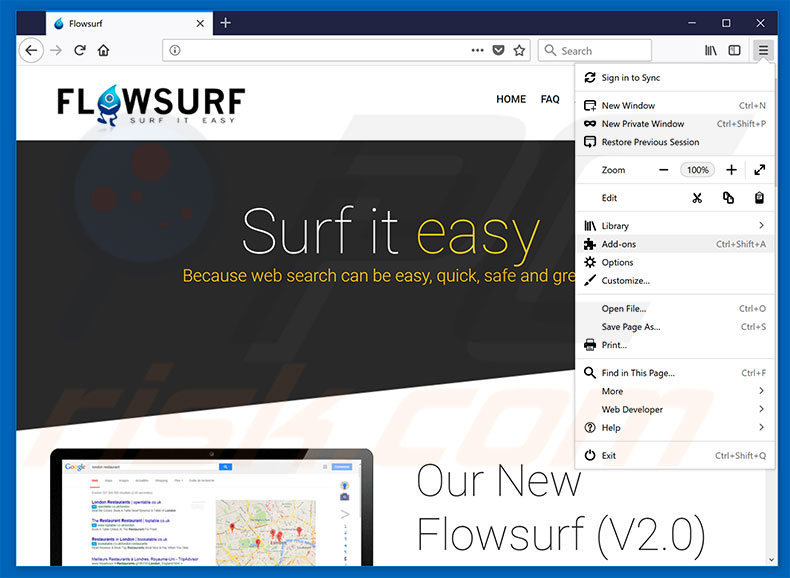 Removing Flowsurf ads from Mozilla Firefox step 1