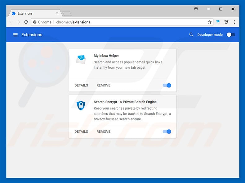 Removing search.hdownloadmyinboxhelper.com related Google Chrome extensions