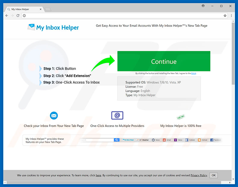 Website used to promote My Inbox Helper browser hijacker