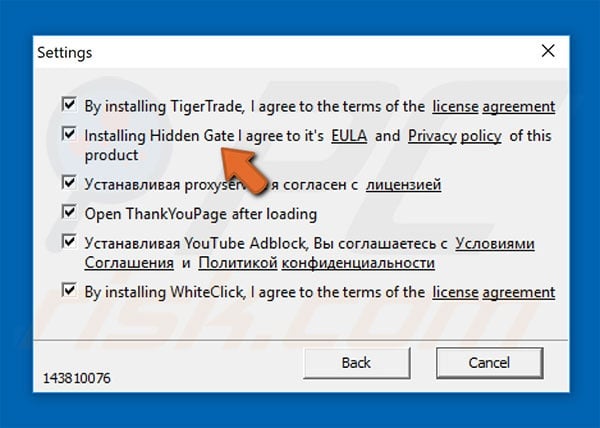 HidenGate adware distributing installer