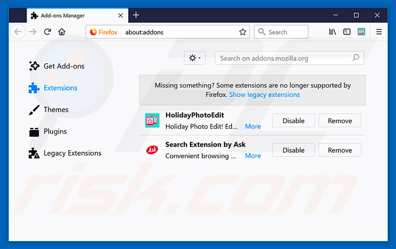 Removing hp.myway.com related Mozilla Firefox extensions