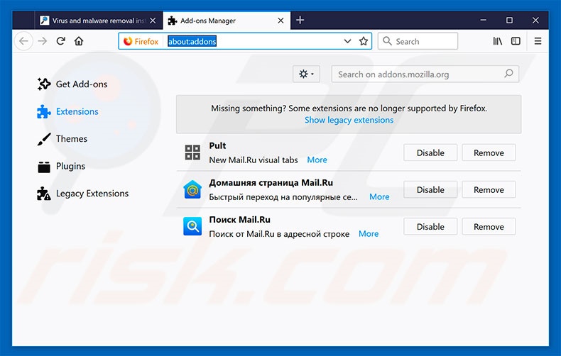 Removing KeePass ads from Mozilla Firefox step 2