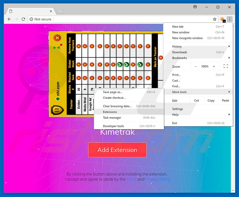 Removing Kimetrak  ads from Google Chrome step 1