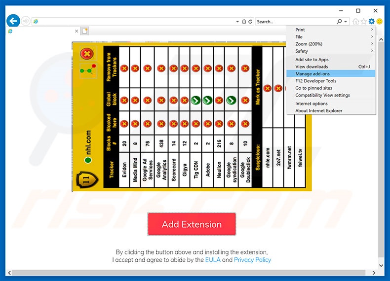 Removing Kimetrak ads from Internet Explorer step 1