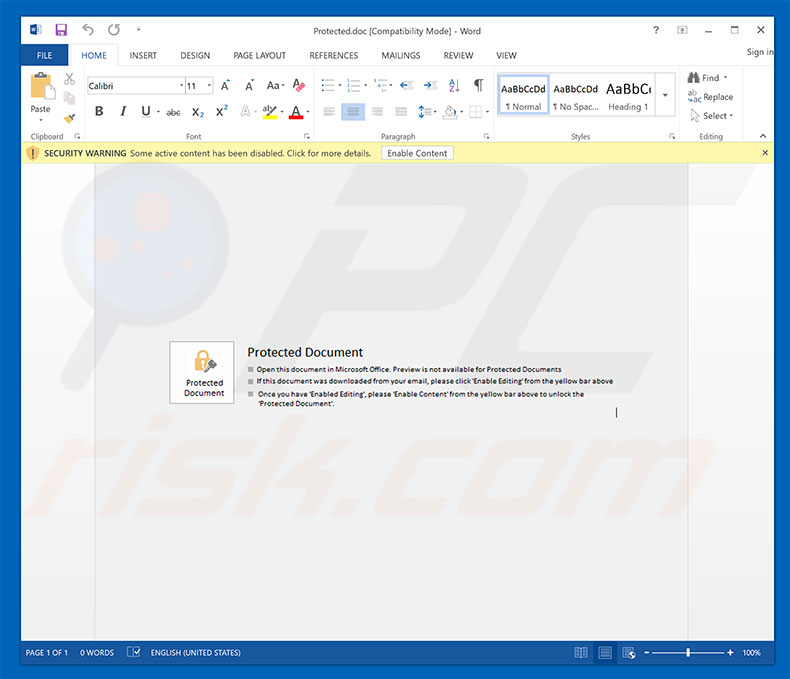Malicious attachment distributed through Microsoft Rights Management Email Virus spam campaign