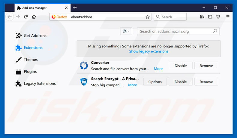 Removing search.hmyconverterhub.com related Mozilla Firefox extensions