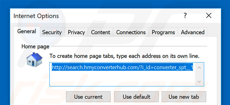 Removing search.hmyconverterhub.com from Internet Explorer homepage