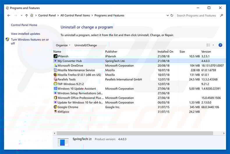 search.hmyconverterhub.com browser hijacker uninstall via Control Panel
