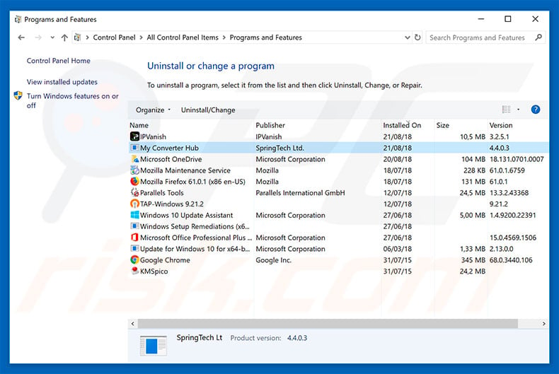 search.hmyconverterhub.com browser hijacker uninstall via Control Panel
