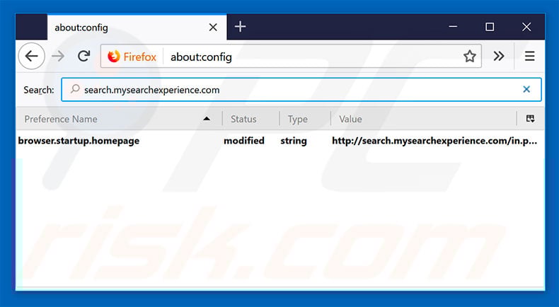 Removing search.mysearchexperience.com from Mozilla Firefox default search engine