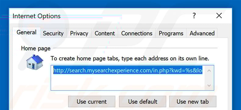 Removing search.mysearchexperience.com from Internet Explorer homepage