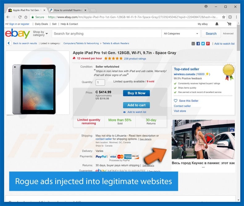 Intrusive ads displayed by My Web Shield adware