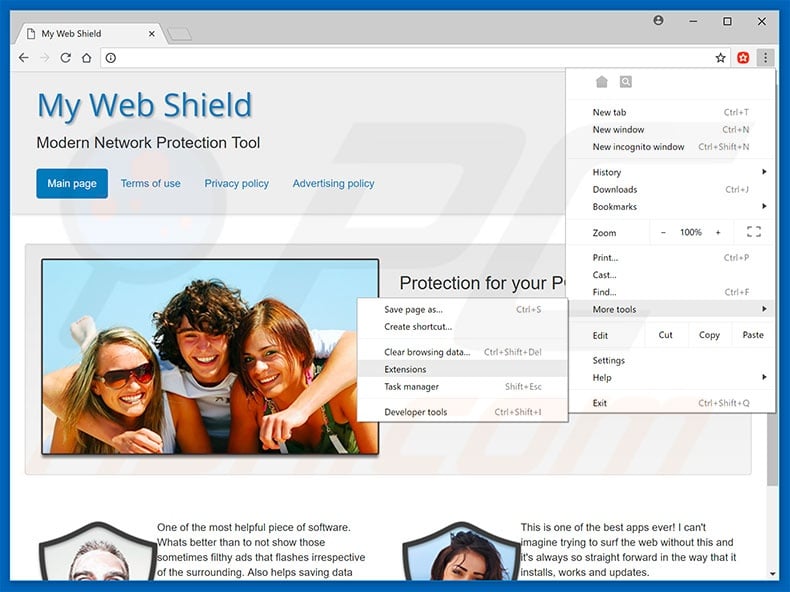 Removing My Web Shield  ads from Google Chrome step 1