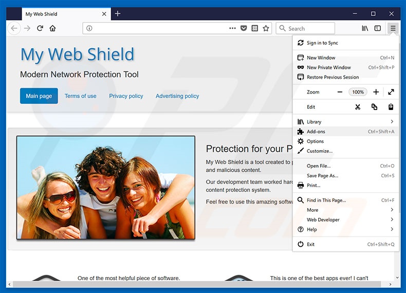 Removing My Web Shield ads from Mozilla Firefox step 1