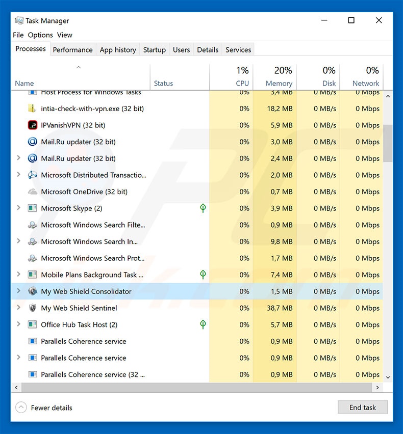 My Web Shield in task manager
