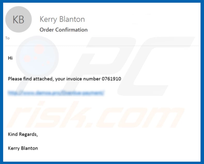 Order Confirmation Email Virus malware