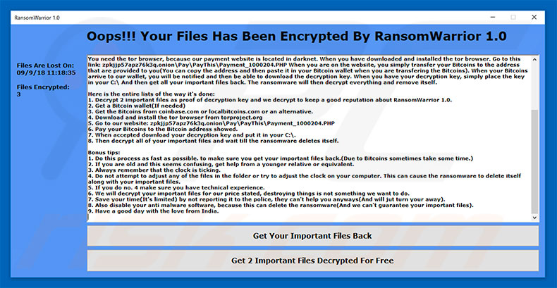 RansomWarrior decrypt instructions