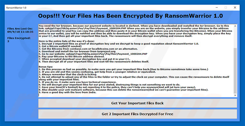 RansomWarrior decrypt instructions