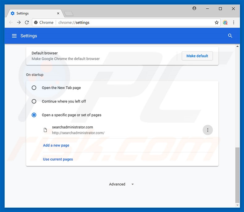 Removing searchadministrator.com from Google Chrome homepage
