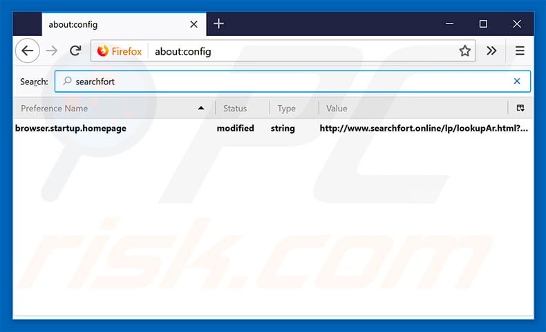 Removing searchfort.online from Mozilla Firefox default search engine
