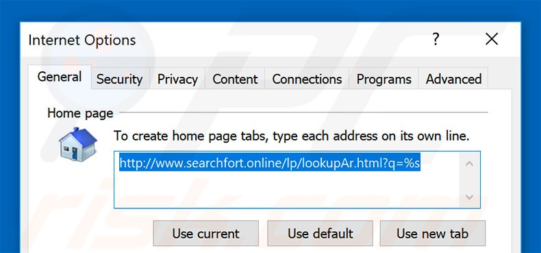 Removing searchfort.online from Internet Explorer homepage