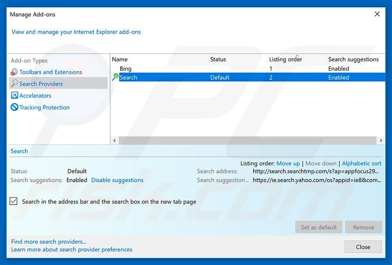 Removing searchfort.online from Internet Explorer default search engine