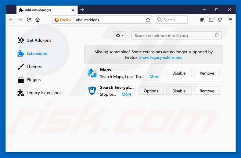 Removing search.searchgmfs1.com related Mozilla Firefox extensions