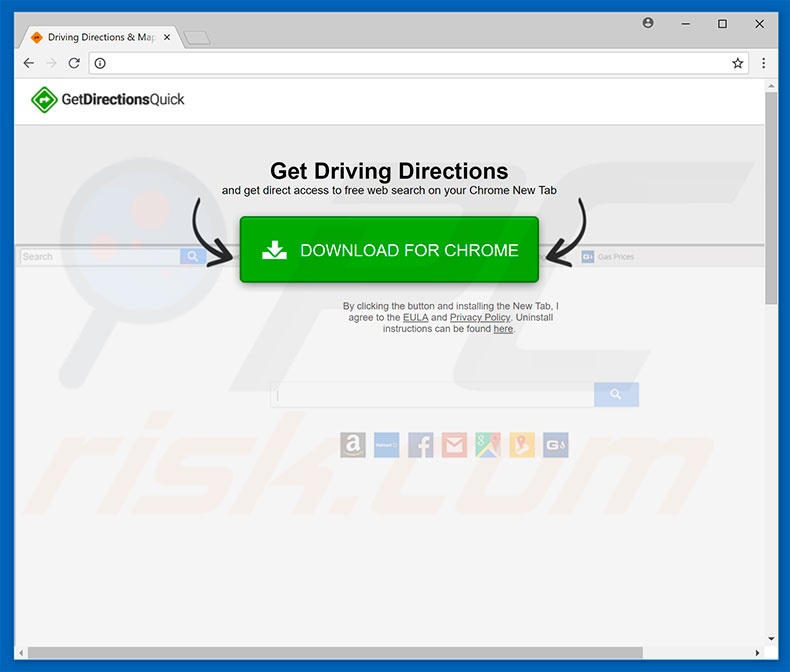 Website used to promote Get Directions Quick browser hijacker