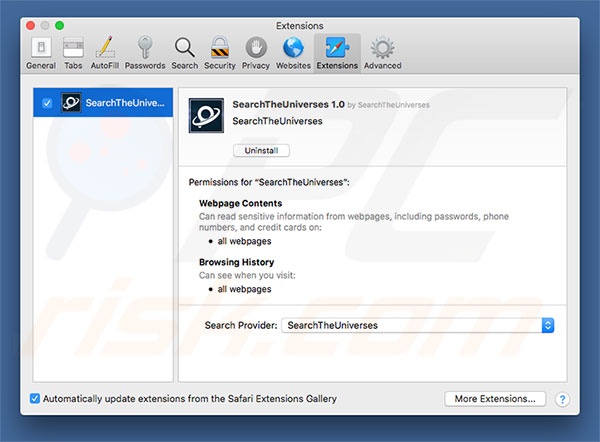 SearchMeCenter browser hijacker in Safari