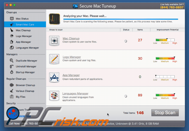 Appearance of Secure Mac Tuneup scam (GIF)
