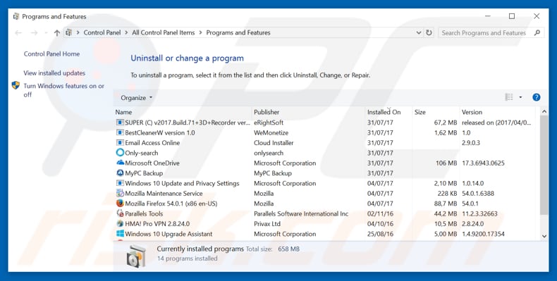 slimcdn.com adware uninstall via Control Panel