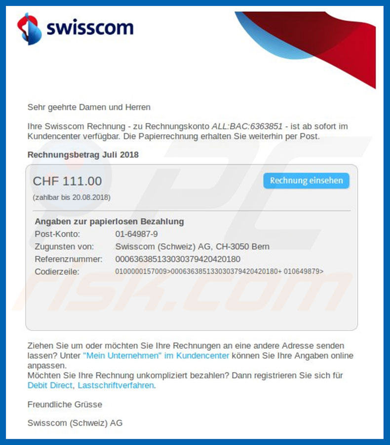 Swisscom Email Virus malware