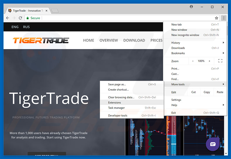 Removing TigerTrade  ads from Google Chrome step 1