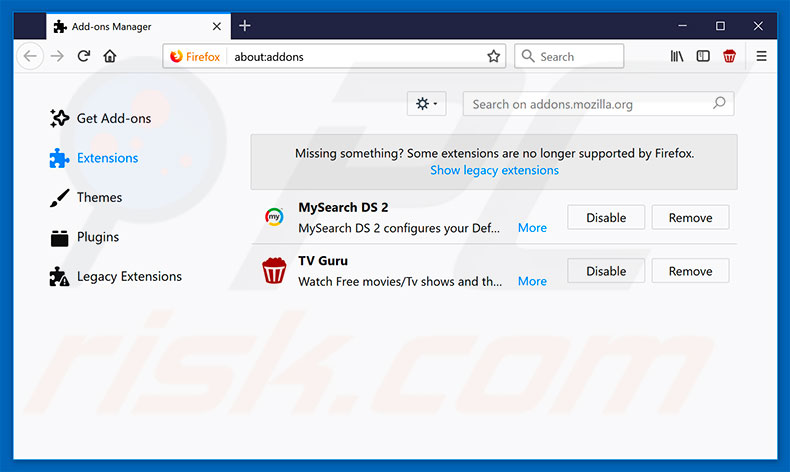 Removing hp.myway.com related Mozilla Firefox extensions