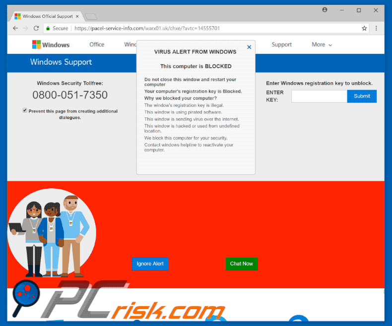 windows support alert tech support scam pop-up appearance variant 2