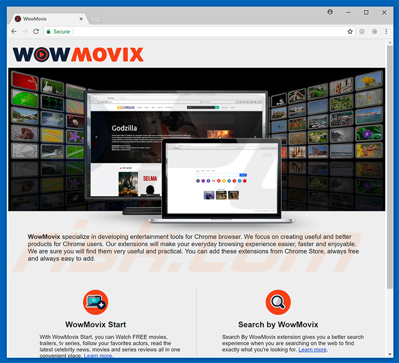 Website used to promote WowMovix browser hijacker