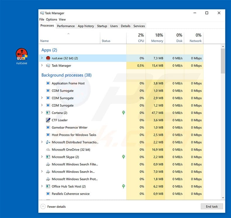 Trojan that causes redirects to xmrmsft.com/hive.html in Windows Task Manager