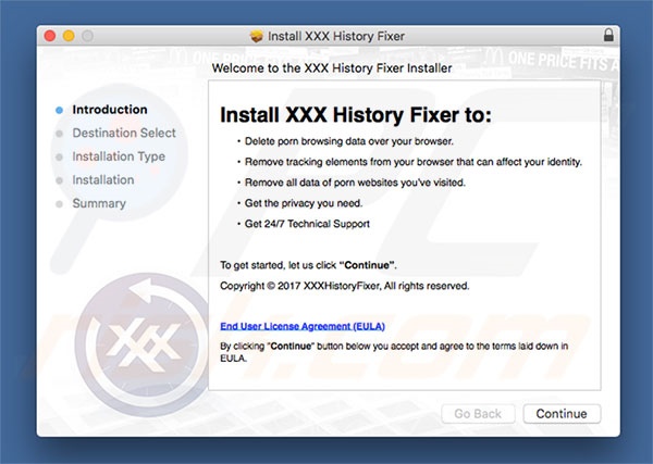 Delusive installer used to promote XXX History Fixer