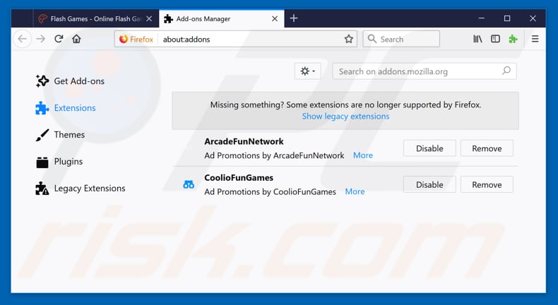 Removing ArcadeFunNetwork ads from Mozilla Firefox step 2