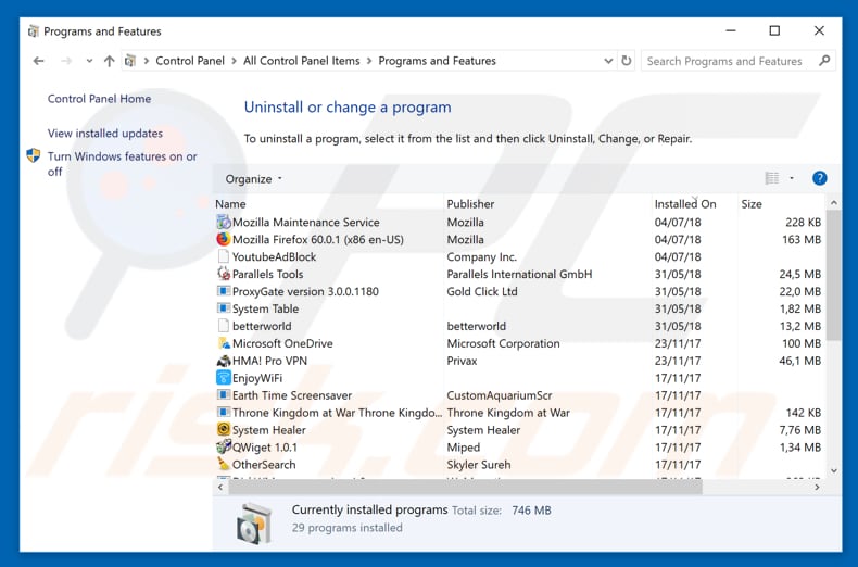 ArcadeFunNetwork adware uninstall via Control Panel