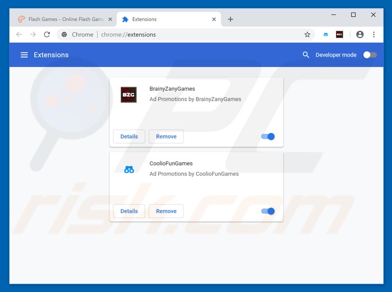Removing BrainyZanyGames ads from Google Chrome step 2