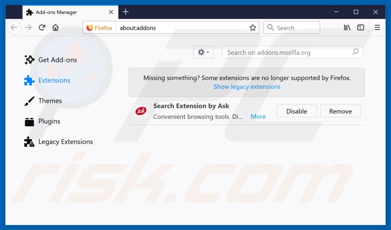 Removing CintaNotes ads from Mozilla Firefox step 2