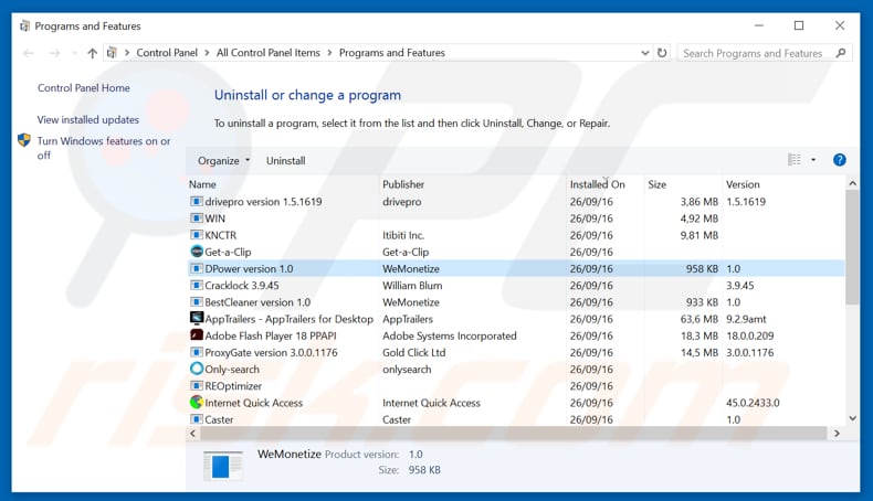 DPower adware uninstall via Control Panel