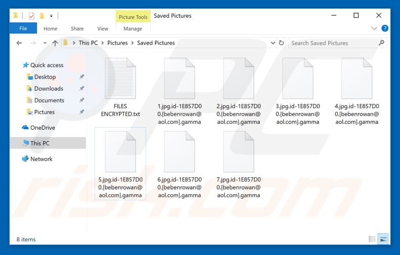 Files encrypted by Gamma ransomware (.gamma extension)