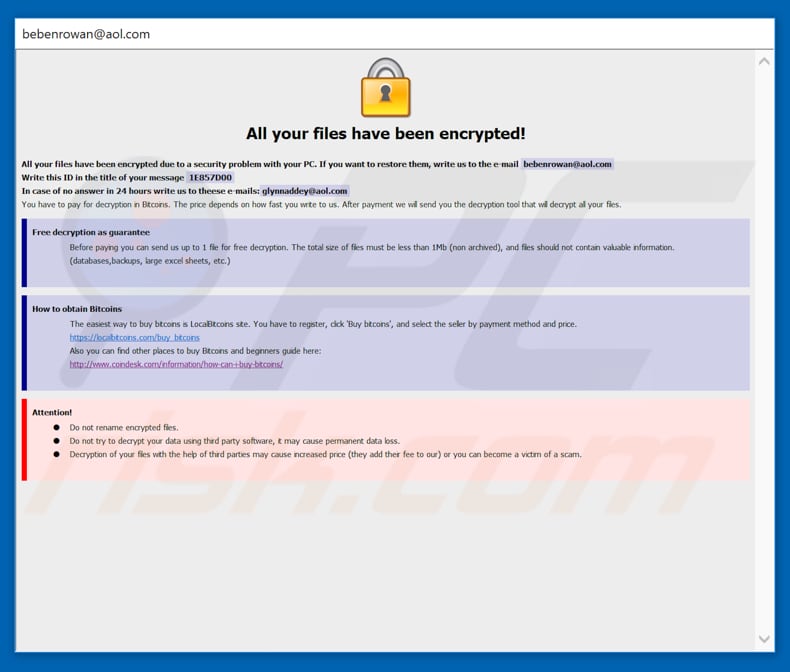 Gamma ransomware ransom-demanding message (pop-up)